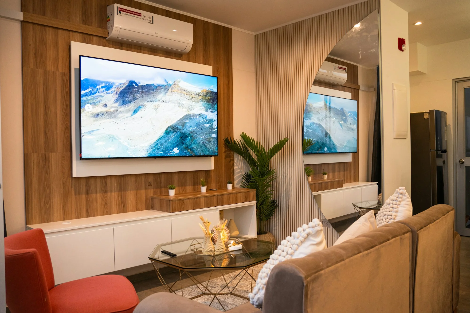 Contemporary living room with media wall